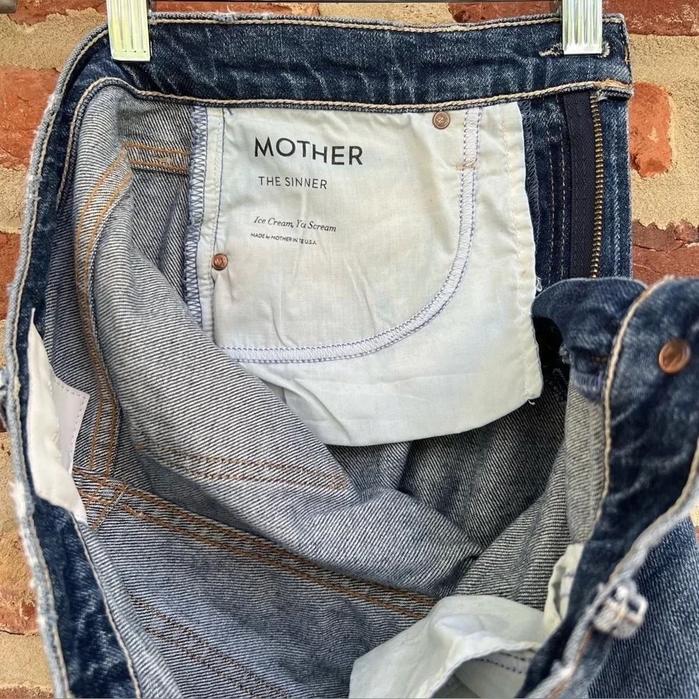 MOTHER The Sinner Jeans Ice Cream, You Scream Size 25 Distressed Mid-Rise Denim - Picture 7 of 15